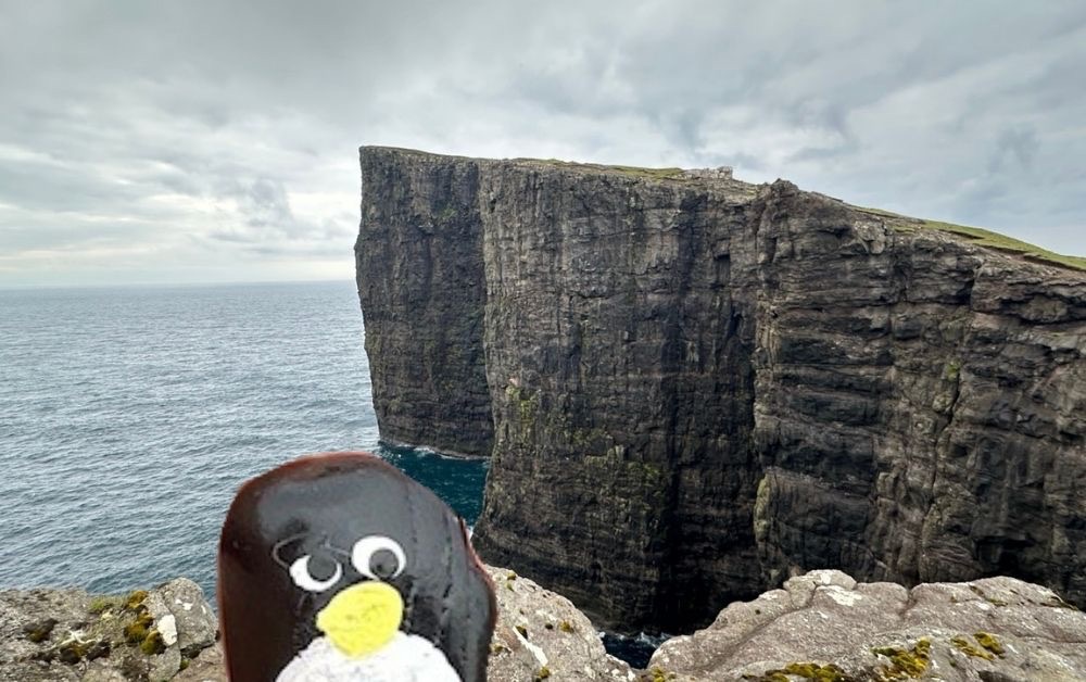 Hand-painted penguin stone #559 hidden at Scenic Viewpoint, Vatnsoyrar, Faroe Islands (photo 1 of 5)