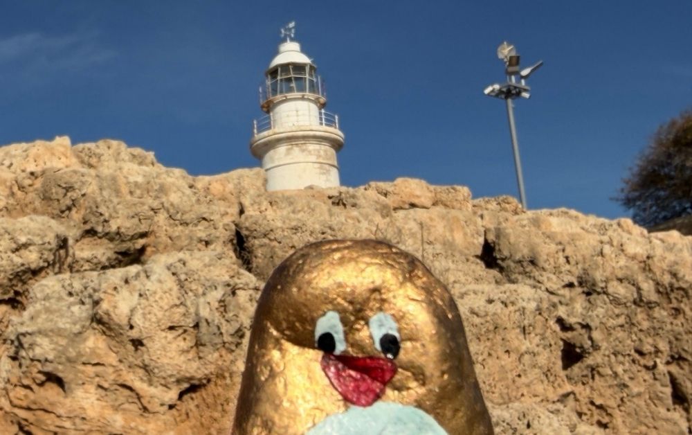 Hand-painted penguin stone #505 hidden at Roman Odeon, Paphos, Cyprus (photo 1 of 5)
