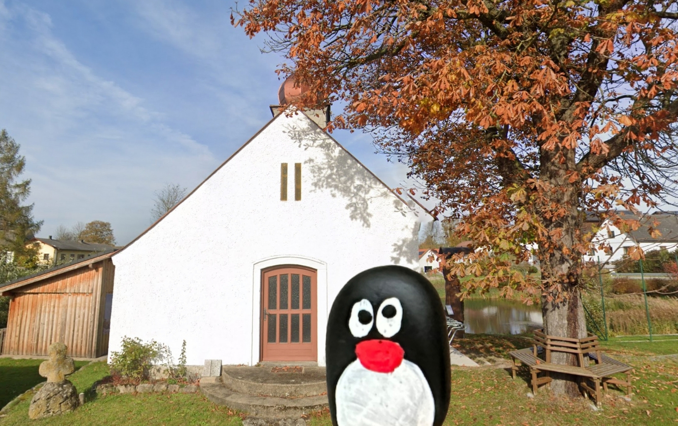 Hand-painted penguin stone #675 hidden at White Chapel, Wornharts, Austria (photo 1 of 5)
