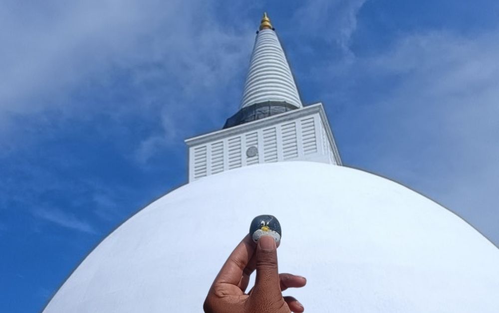 Ručne maľovaný tučniakový kameň č. 496 ukrytý na mieste Ruwanweliseya, Anuradhapura, Srí Lanka (fotka 1 z 5)