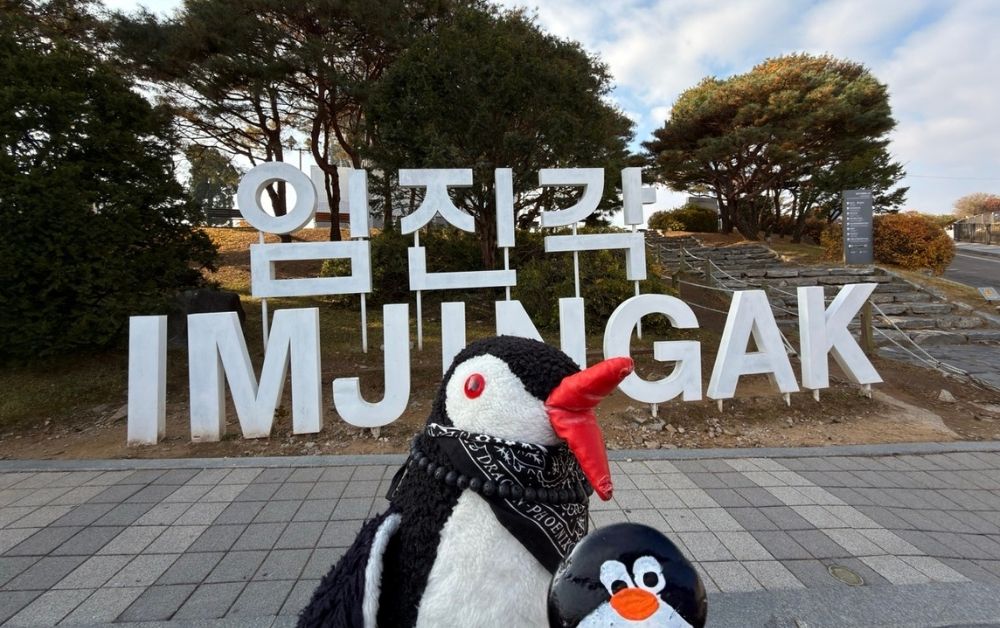 Hand-painted penguin stone #724 hidden at Imjingak Sign, Gyeonggi-do, South Korea (photo 1 of 5)