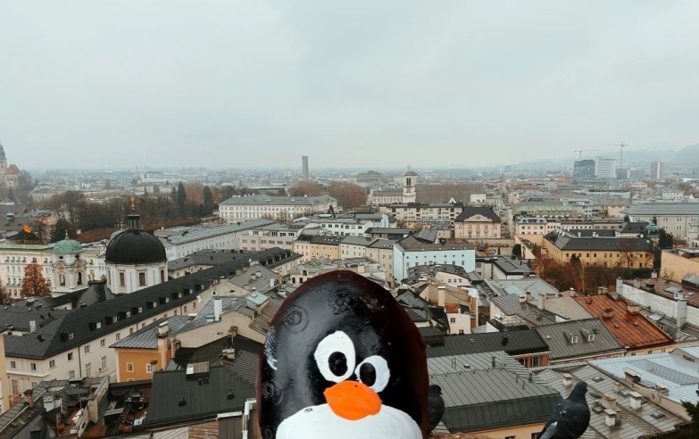 Hand-painted penguin stone #858 hidden at Kapuzinerkloster, Salzburg, Austria (photo 1 of 5)