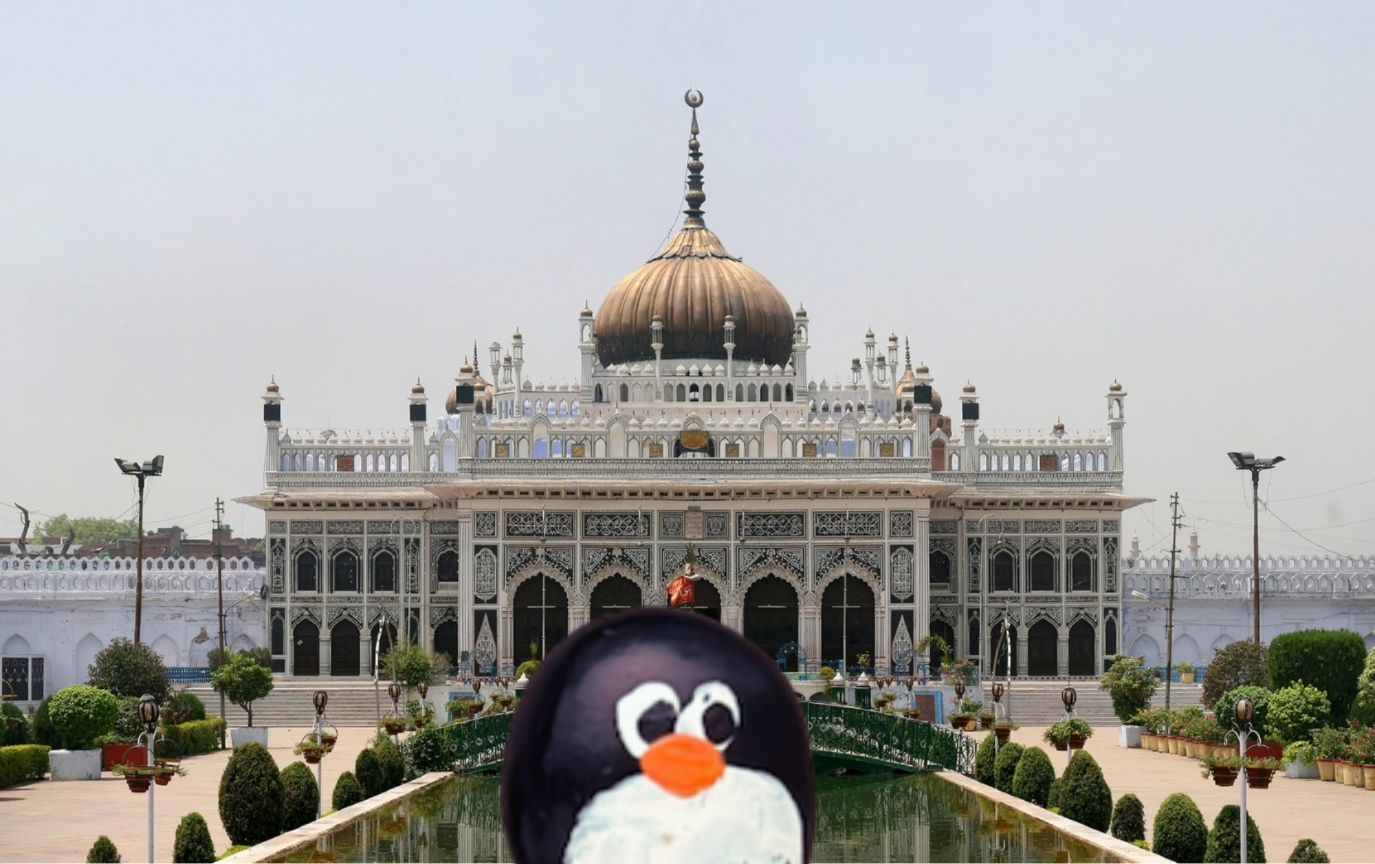 Hand-painted penguin stone #806 hidden at Chhota Imambara, Lucknow, India (photo 1 of 5)