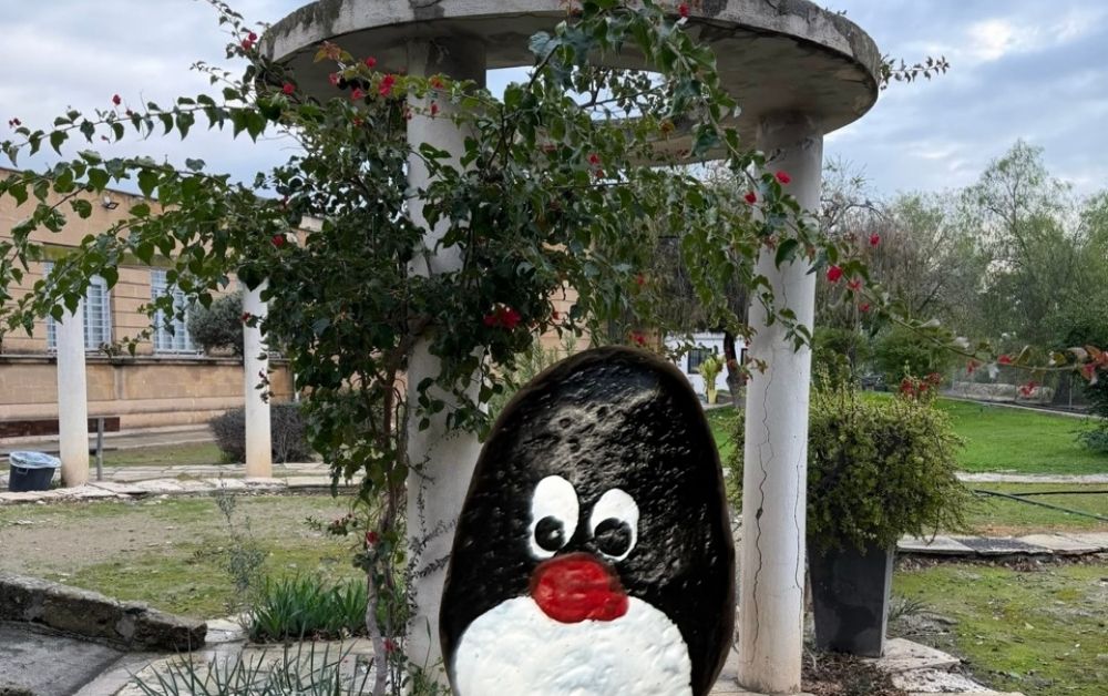 Hand-painted penguin stone #889 hidden at Eleftheria Park, Nicosia, Cyprus (photo 1 of 5)