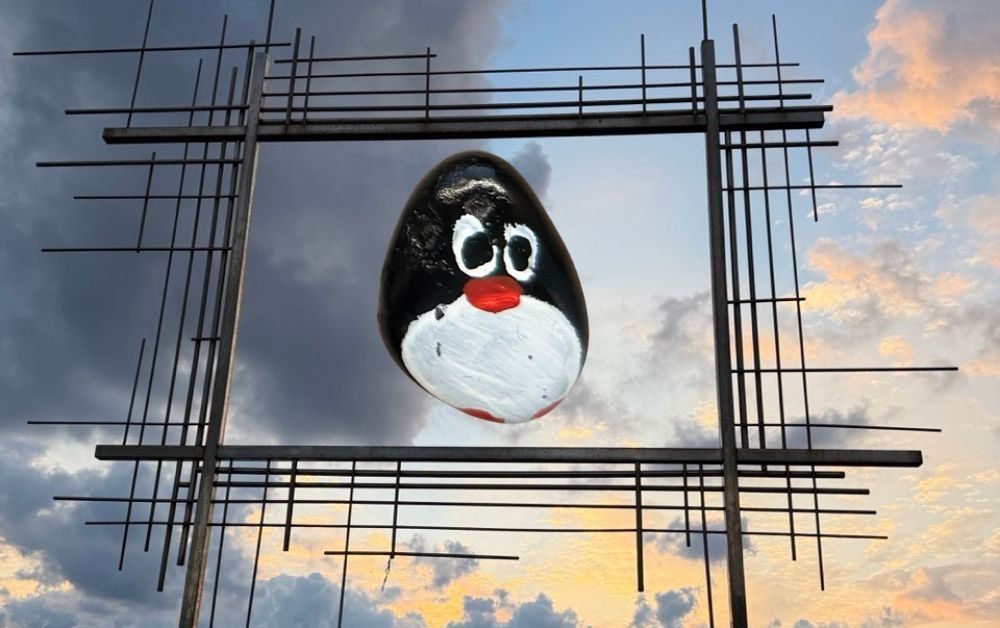 Hand-painted penguin stone #972 hidden at Art installation by Costas Tsoclis, Cyprus (photo 1 of 5)