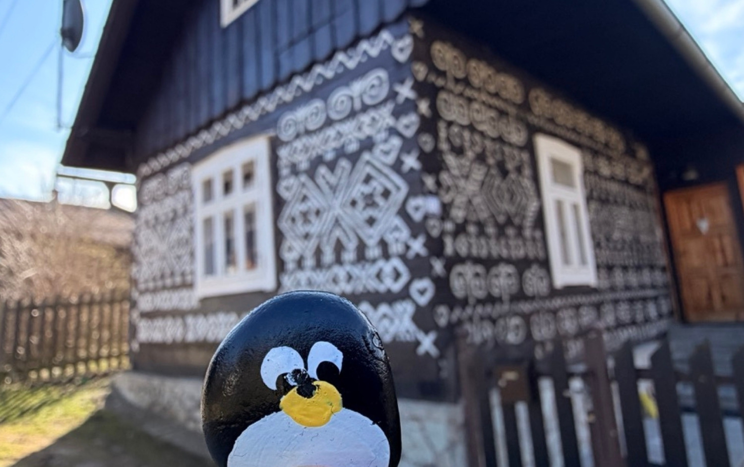 Hand-painted penguin stone #1039 hidden at Information Board, Cicmany, Slovakia (photo 1 of 5)