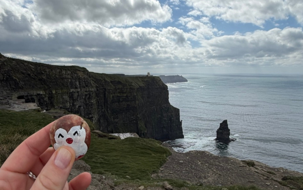 Hand-painted penguin stone #1402 hidden at Cliffs of Moher, Slievenageeragh, Ireland (photo 1 of 5)