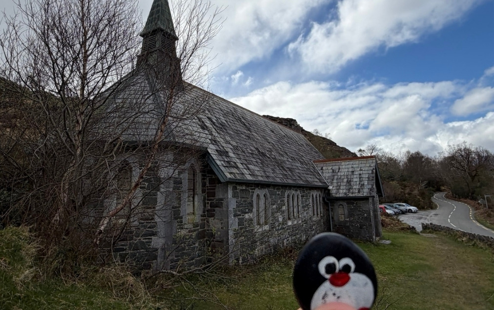 Hand-painted penguin stone #967 hidden at Stone Church, Ring of Kerry, Ireland (photo 1 of 5)