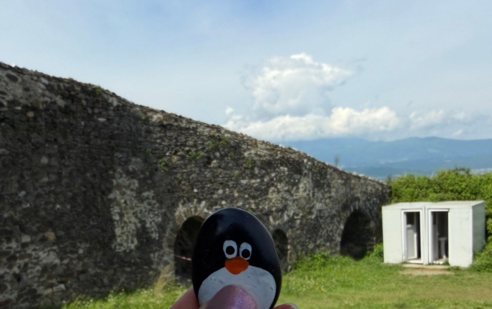 Hand-painted penguin stone #1112 hidden at Prizren Fortress Tunnel, Prizren, Kosovo (photo 1 of 5)
