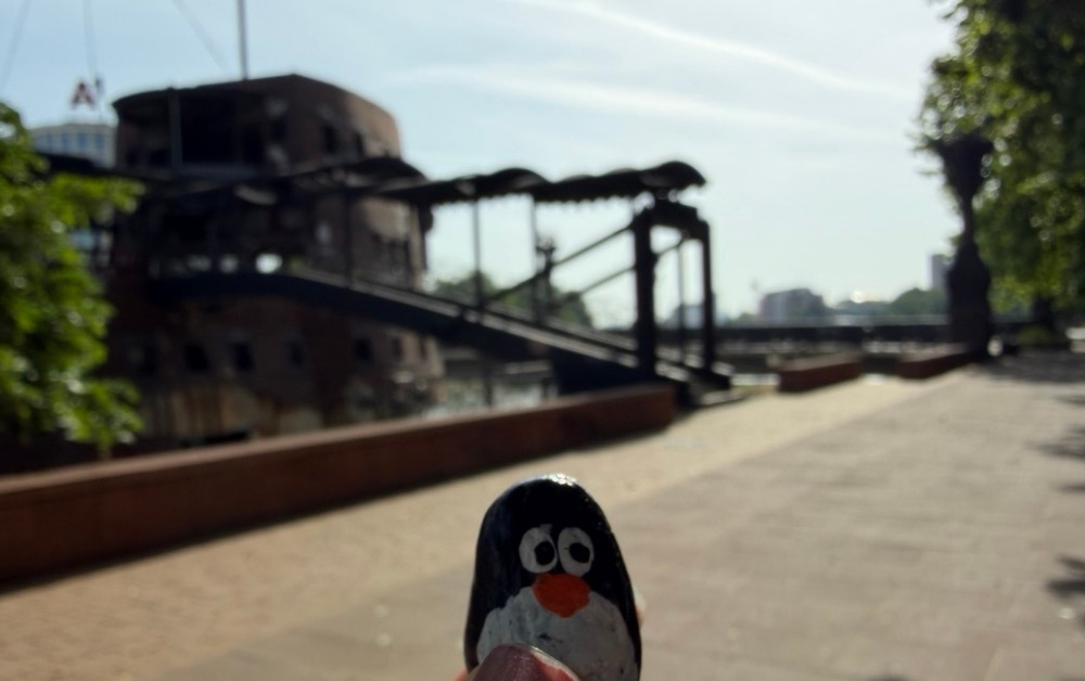Hand-painted penguin stone #1145 hidden at Old Ship, Skopje, North Macedonia (photo 1 of 5)