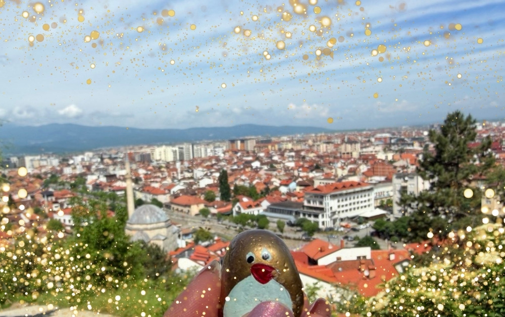 Hand-painted penguin stone #514 hidden at Prizren Fortress, Prizren, Kosovo (photo 1 of 5)