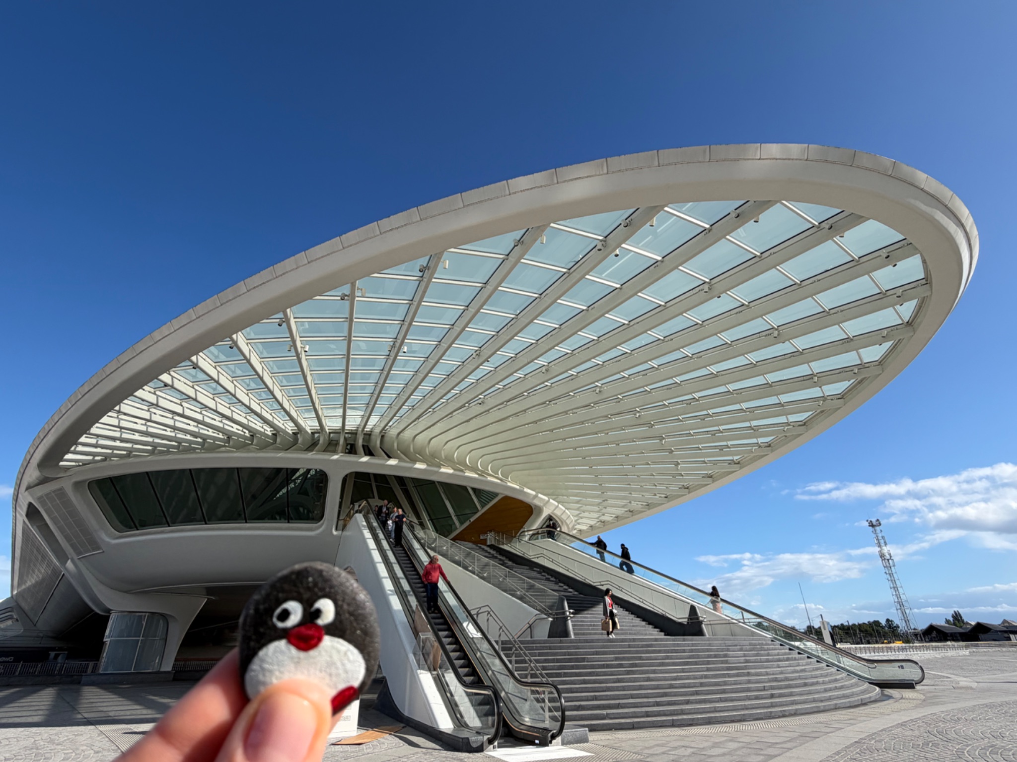Hand-painted penguin stone #1418 hidden at Mons Train station, Mons, Belgium (photo 1 of 5)