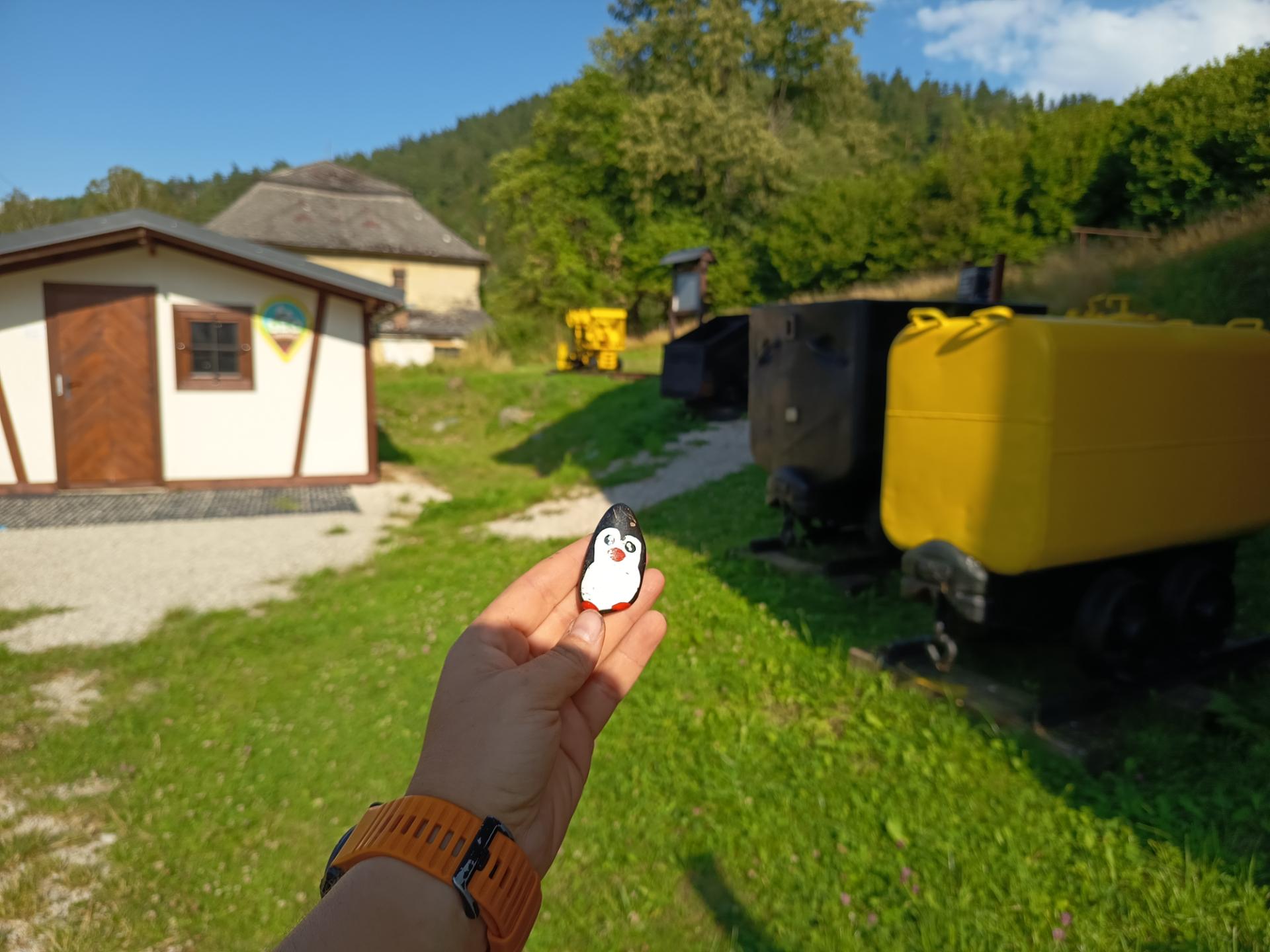 Ručne maľovaný tučniakový kameň č. 1243 ukrytý na mieste Geoturism Info Point, Smolník, Slovensko (fotka 1 z 3)