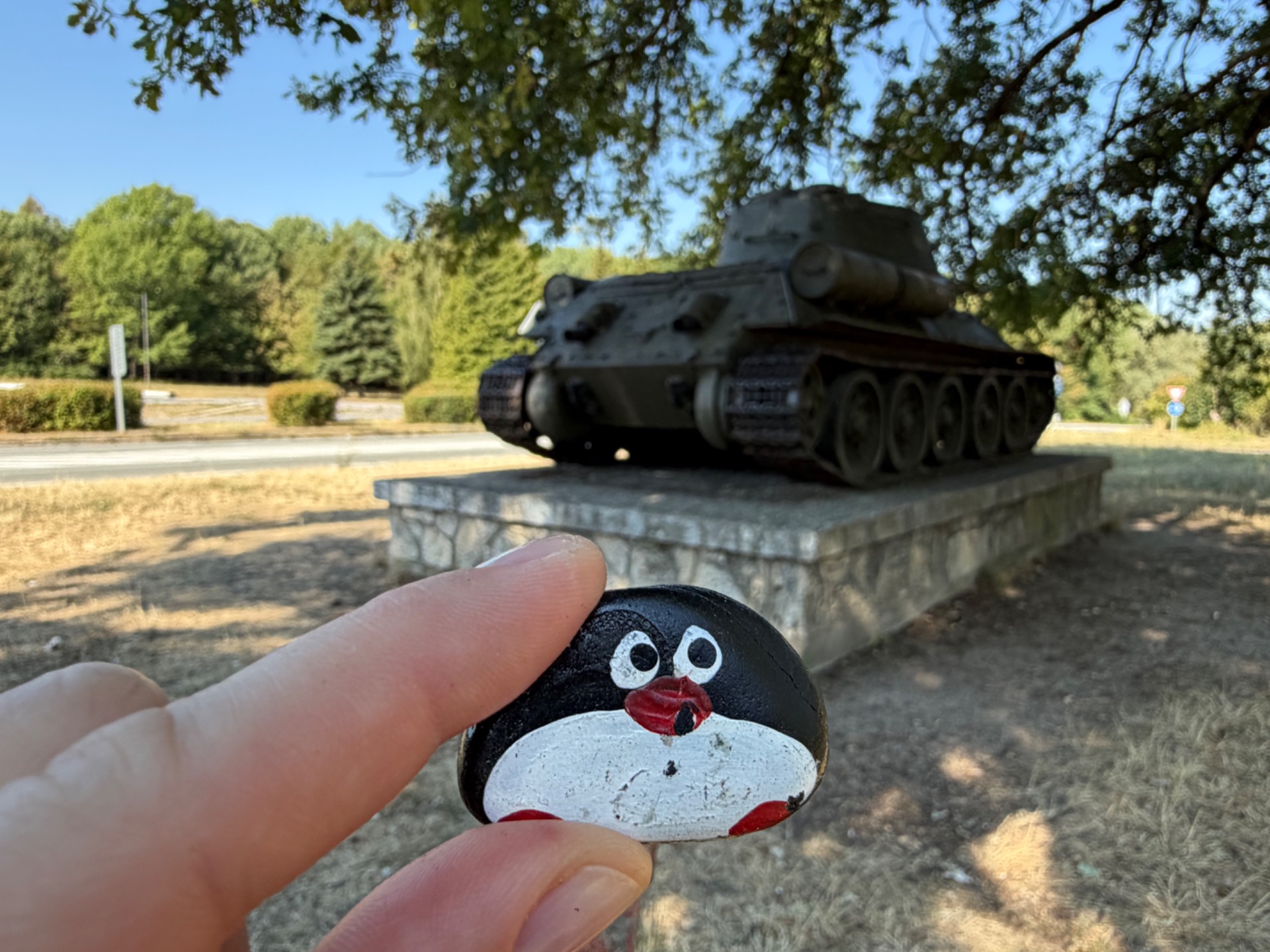 Hand-painted penguin stone #1282 hidden at Dargovsky Priesmyk, Kosicky Klecenov, Slovakia (photo 1 of 5)