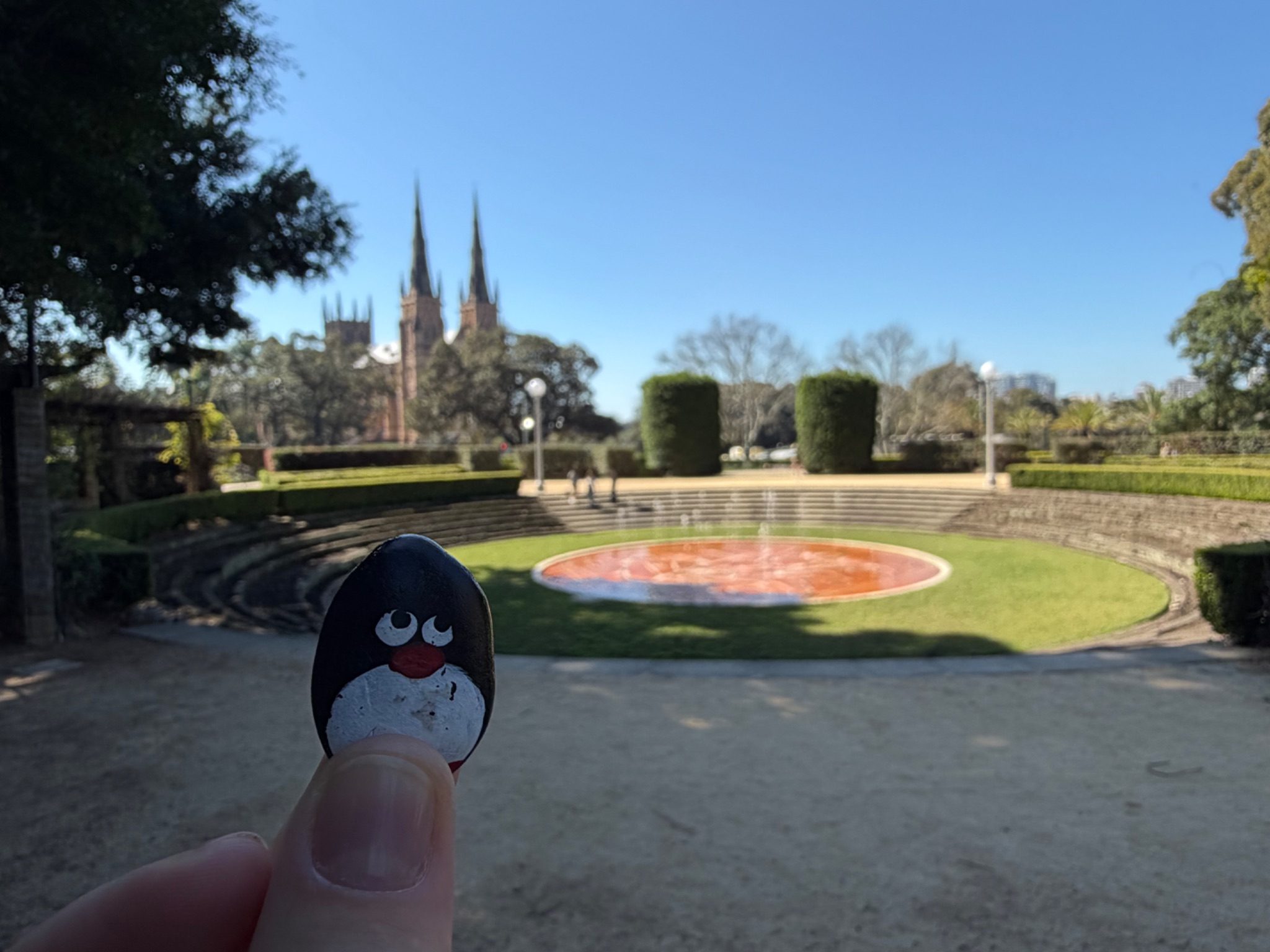 Hand-painted penguin stone #1283 hidden at Sandringham Memorial Gates, Sydney, Australia (photo 1 of 4)