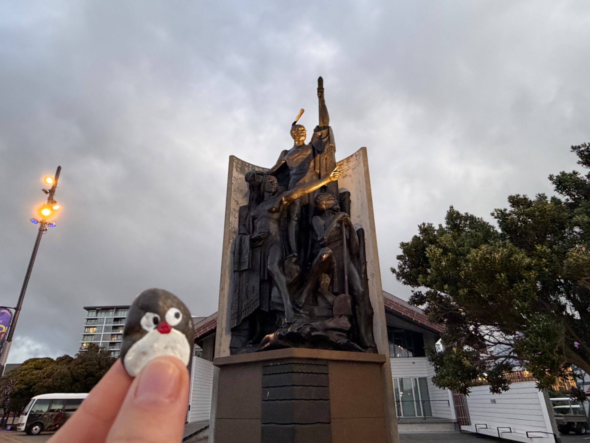 Hand-painted penguin stone #1459 hidden at Kupe Raiatea, Wellington, New Zealand (photo 1 of 5)
