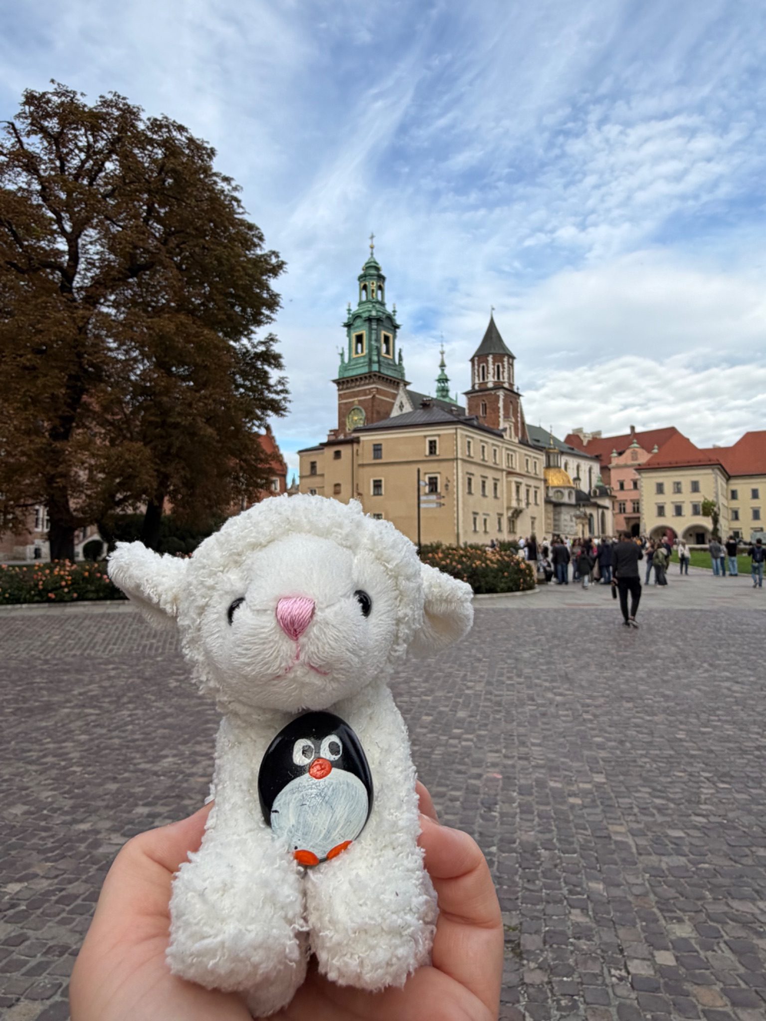 Hand-painted penguin stone #1513 hidden at Katedra Wawelska, Krakow, Poland (photo 1 of 4)